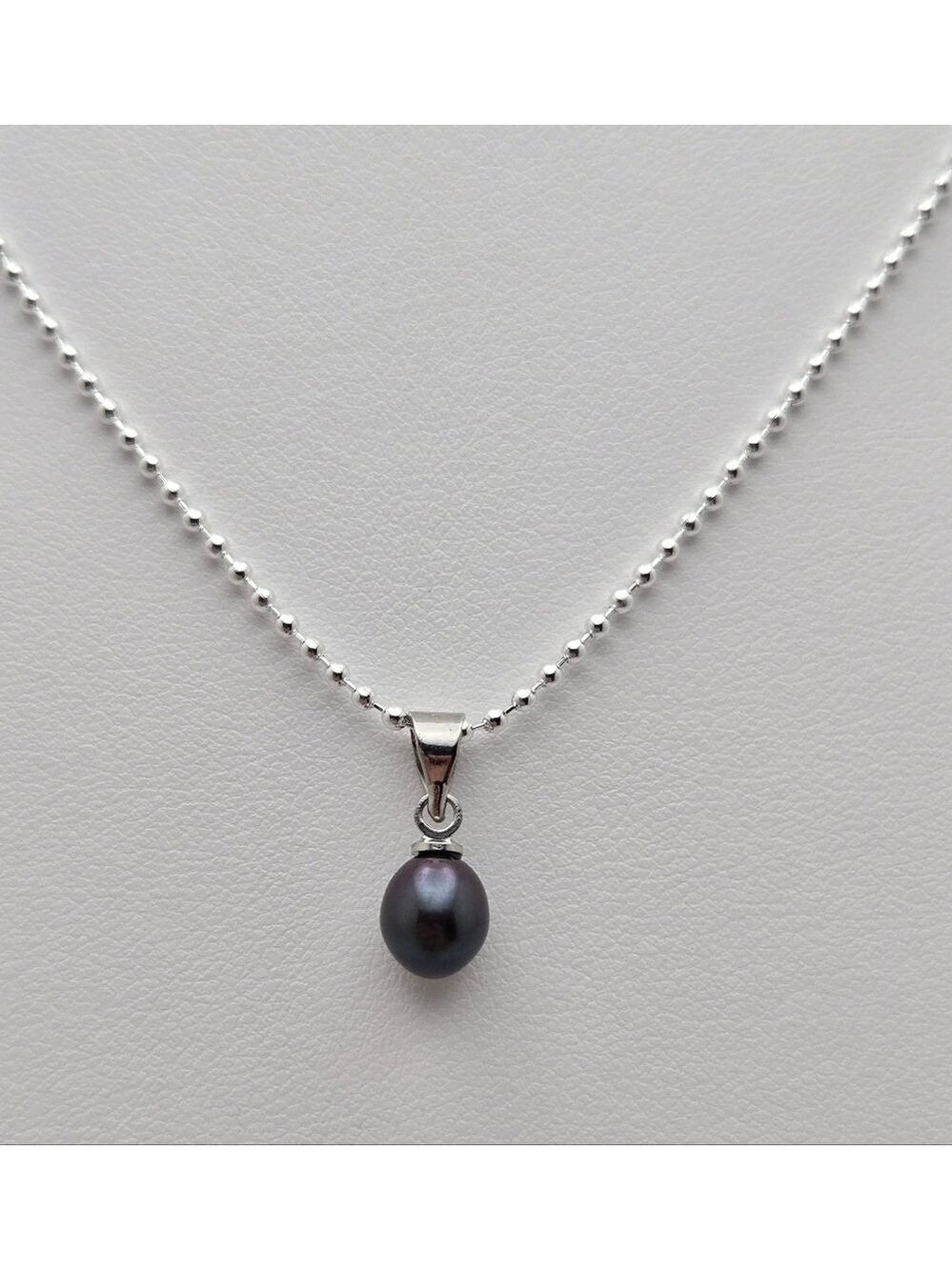 Freshwater Black Dark  Real Pearl Necklace 18” Silver Plated Ball Chain NWOT